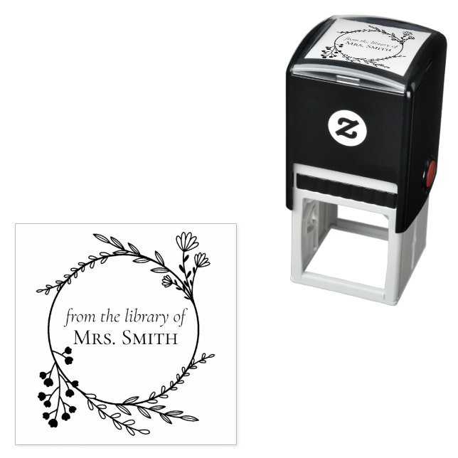 Tampon Auto-encreur Cadre Botanique De La Bibliothèque De (En situation)