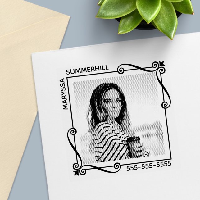 Tampon Auto-encreur Cadre Carré de virages de coin Texte photo personn (Créateur téléchargé)