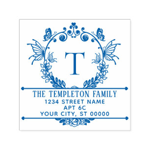 Tampon Auto-encreur Cadre de bordure papillon Nom Adresse de retour in