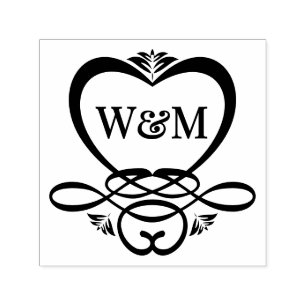 Tampon Auto-encreur Cadre de cœur fantaisie 2 monogramme initial du co