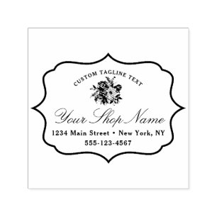 Tampon Auto-encreur Cadre de support chic en floraison et script éléga