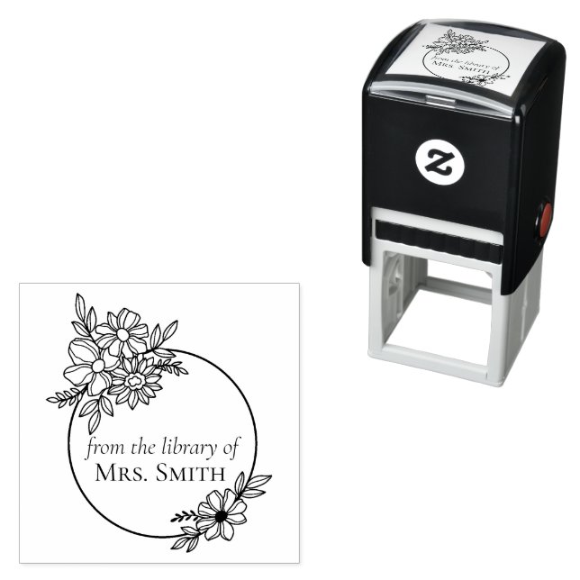 Tampon Auto-encreur Cadre Floral De La Bibliothèque De (En situation)