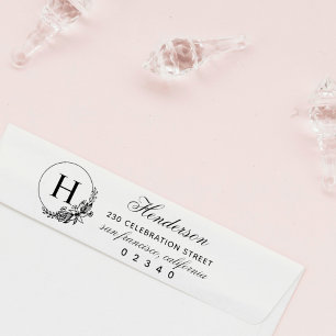 Tampon Auto-encreur Cadre Floral Nom de famille initial Adresse de ret