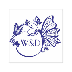 Tampon Auto-encreur Cadre joli papillon couple initiale monogramme
