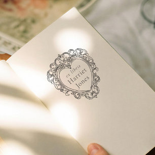 Tampon Auto-encreur Cadre Orné Vintage Coeur Ex Libris Livre
