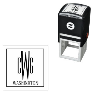 Tampon Auto-encreur Cadre Simple 3 Lettre Initiale Monogramme Nom #4SQ