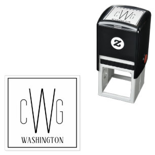 Tampon Auto-encreur Cadre Simple 3 Lettre Initiale Monogramme Nom #5SQ