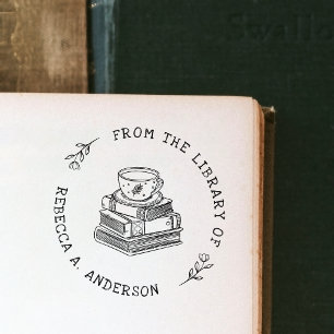 Tampon Auto-encreur Café & Livres Boho Bibliothèque personnelle Plaque