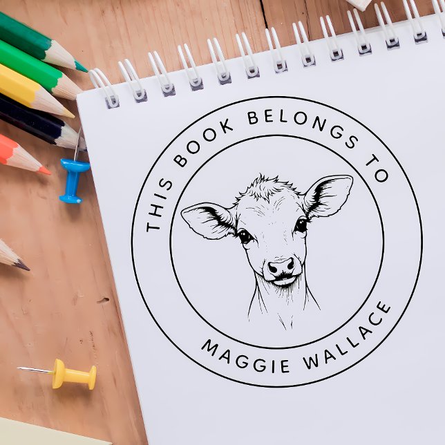 Tampon Auto-encreur Calf Bébé Personnalisé Ce livre appartient au nom  (Créateur téléchargé)