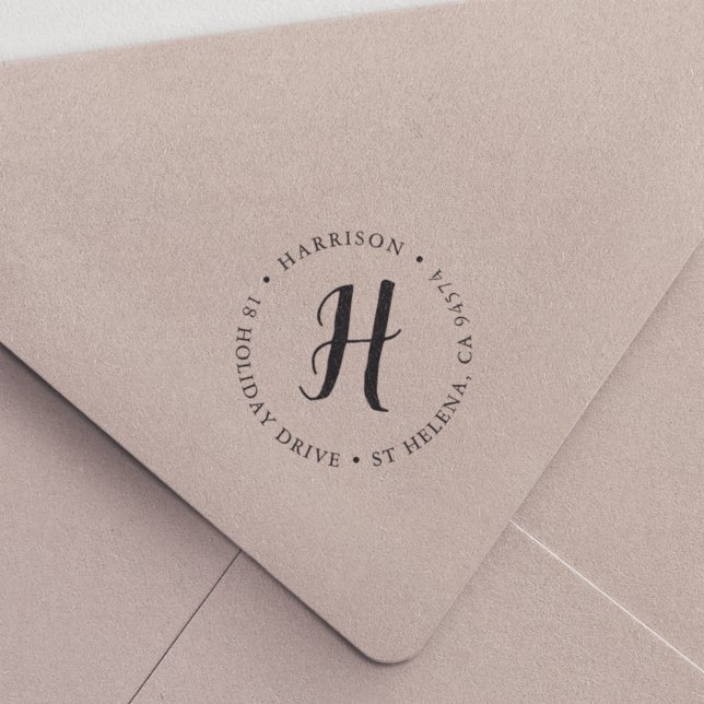 Tampon Auto-encreur Calligraphie Monogramme Ronde Adresse de retour (Créateur téléchargé)