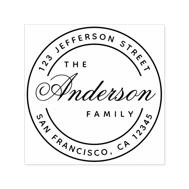 Tampon Auto-encreur Calligraphie Nom de famille Elegant Script Address (Design)