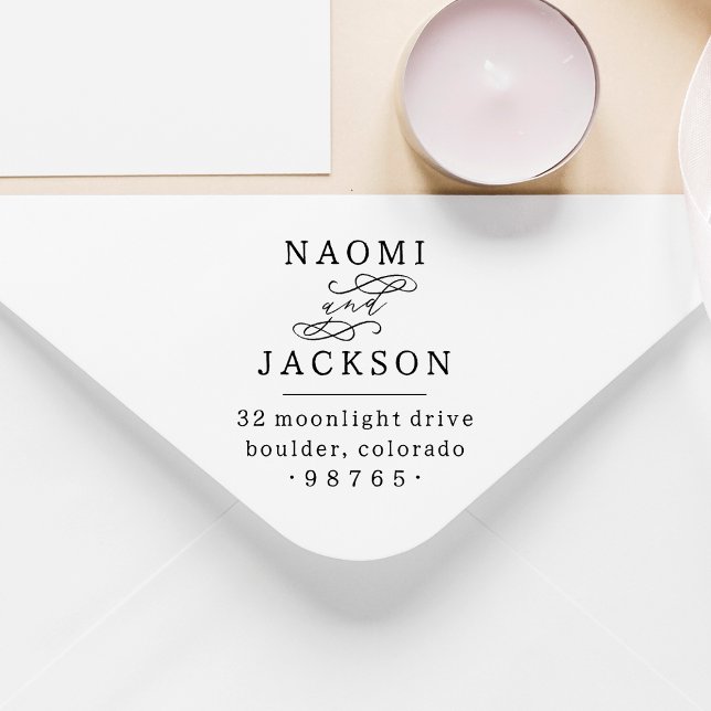 Tampon Auto-encreur Calligraphie romantique Couple Mariage Adresse de  (Rubber Stamp Mock-up)