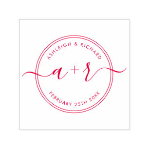 Tampon Auto-encreur Calligraphie Script Initiales Mariage Enregistrer