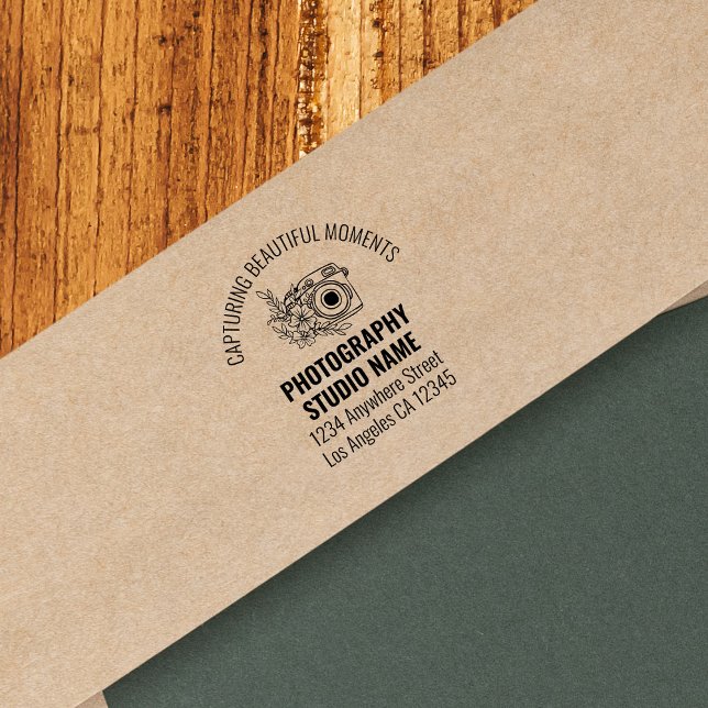 Tampon Auto-encreur Camera Motif Nom de retour Adresse Photographe Aut (Créateur téléchargé)