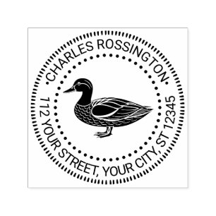 Tampon Auto-encreur Canard colvert rustique debout Nom Adresse de reto