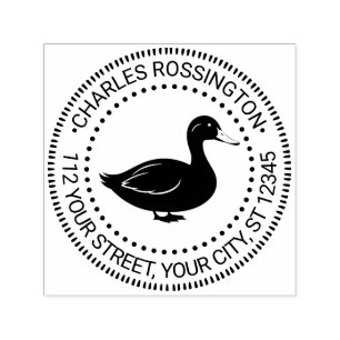 Tampon Auto-encreur Canard rustique debout Nom Adresse de retour