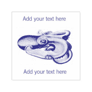TAMPON AUTO-ENCREUR  CAOUTCHOUC : OCTOPUS VINTAGE + TEXTE PERSONNALISAB