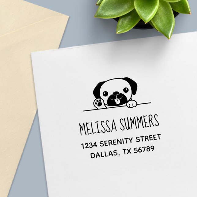 Tampon Auto-encreur Carlin joyeux Chien Peeking au-dessus de l'adresse (Créateur téléchargé)