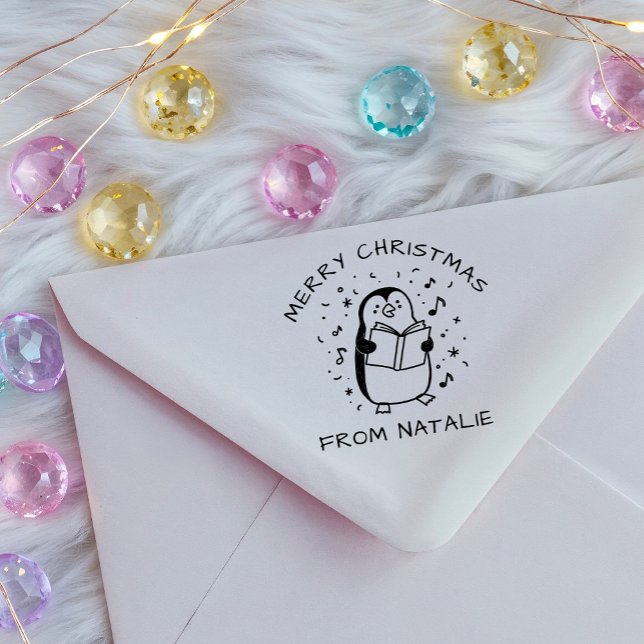 Tampon Auto-encreur Carol Whimsical chanter Penguin Joyeux Noël (Créateur téléchargé)