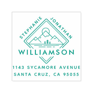 Tampon Auto-encreur Carré moderne Mountain Sunset Adresse paysager