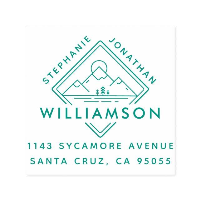 Tampon Auto-encreur Carré moderne Mountain Sunset Adresse paysager (Design)