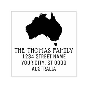 Tampon Auto-encreur Carte d'Australie Silhouette Nom Adresse de Retour