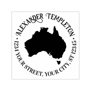 Tampon Auto-encreur Carte d'Australie Silhouette Ronde Nom Adresse de