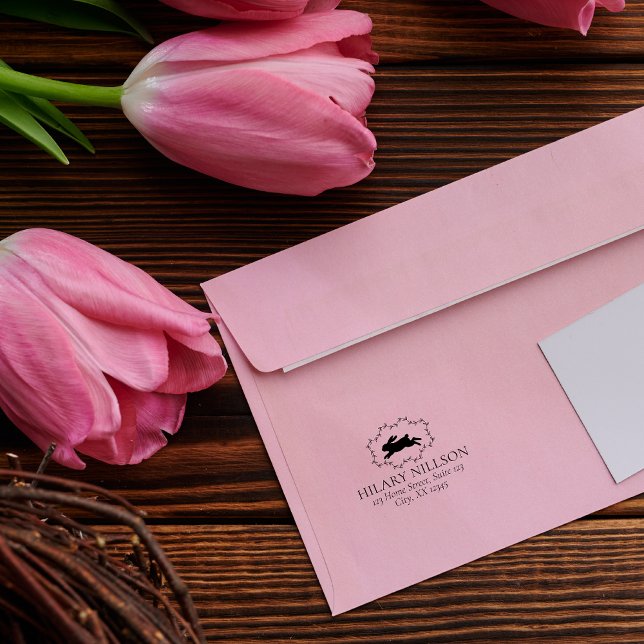 Tampon Auto-encreur Carte de Pâques | Timbre d'encre de lapin d'adress (Créateur téléchargé)