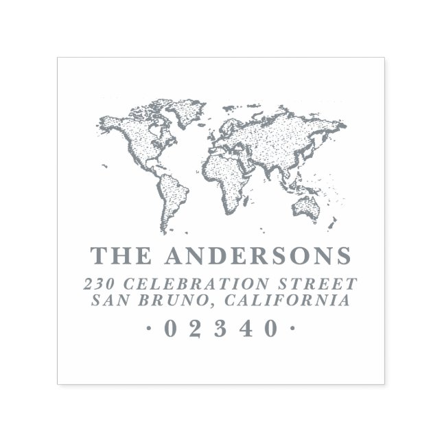 Tampon Auto-encreur Carte du monde Bold Nom de famille et adresse de r (Design)