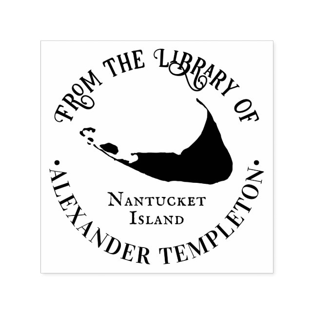 Tampon Auto-encreur Carte élégante de l'île de Nantucket OL Bibliothèq (Design)