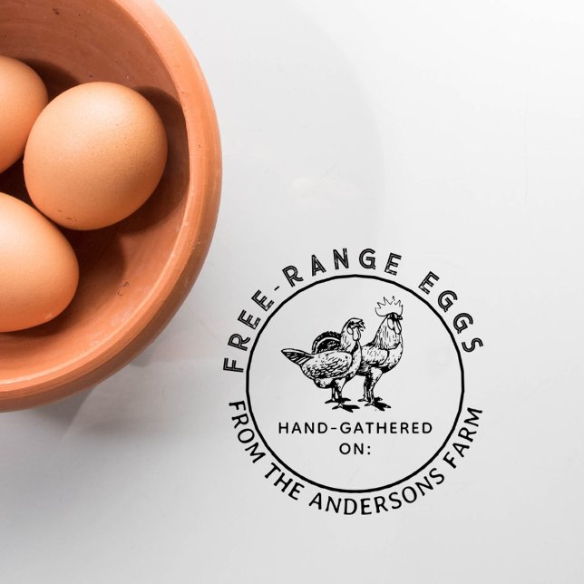 Tampon Auto-encreur Carton d'oeuf de la ferme de poulet rustique ronde (Créateur téléchargé)