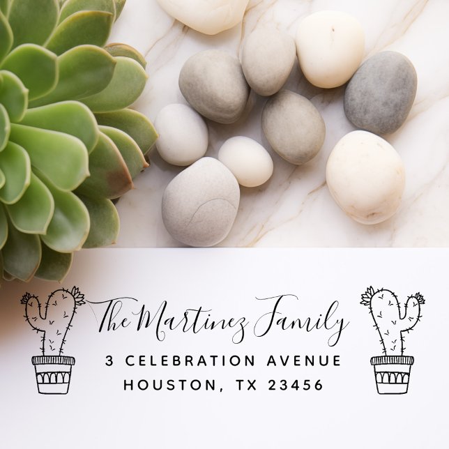 Tampon Auto-encreur Cartoon Cactus Nom de famille et adresse de retour (Créateur téléchargé)