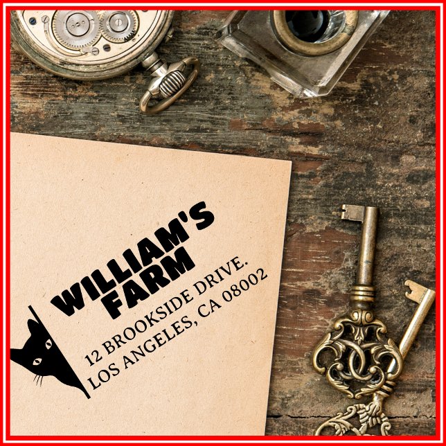 Tampon Auto-encreur Cat Farm Business Adresse de retour unique (Créateur téléchargé)