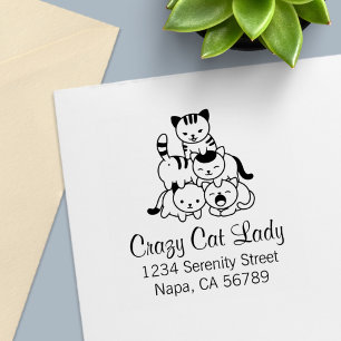 Tampon Auto-encreur Cat Pyramid - Crazy Cat Lady Adresse