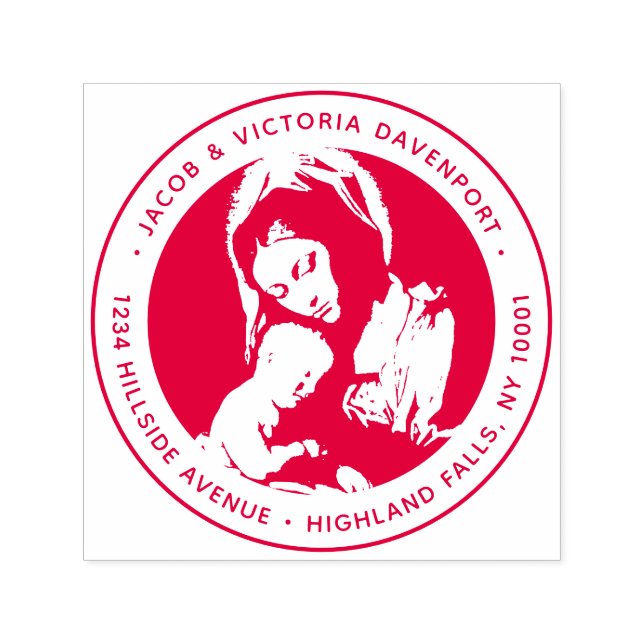 Tampon Auto-encreur Catholic Madonna et Child Red Return Adresse : (Design)