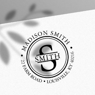 Tampon Auto-encreur Cercle de monogramme de nom de famille décoratif A