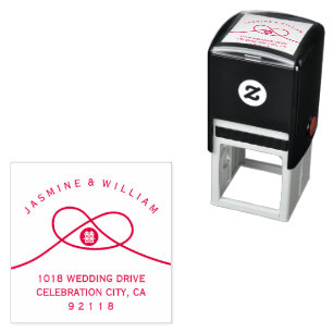 Tampon Auto-encreur Cercle de Red Knot Double Bonheur Mariage Chinois