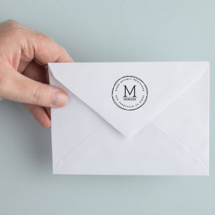 Tampon Auto-encreur Cercles Fuchsia à main Adresse de retour personn