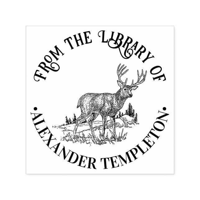 Tampon Auto-encreur Cerf rustique dans le nom de livre de la bibliothè (Design)