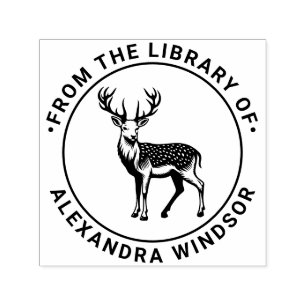 Tampon Auto-encreur Cerf tacheté rustique Nom du livre de bibliothèque