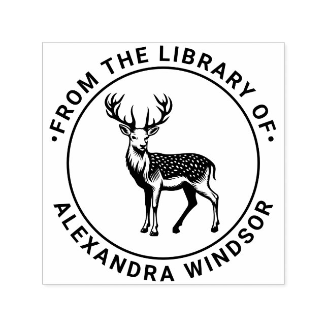 Tampon Auto-encreur Cerf tacheté rustique Nom du livre de bibliothèque (Design)