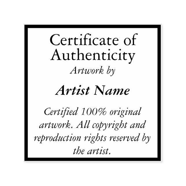 Tampon Auto-encreur Certificat d'authenticité Carré personnalisable (Design)