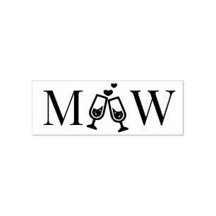 Tampon Auto-encreur Champagne Flutes Couple Mariage 2 Monogramme initi