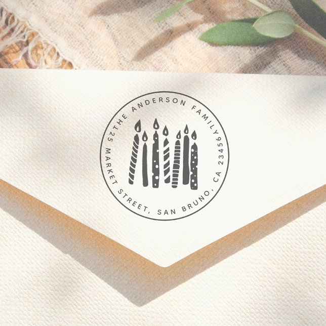 Tampon Auto-encreur Chandelles Cute Round Nom de famille et adresse de (Créateur téléchargé)