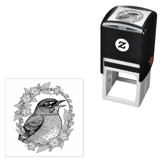 Tampon Auto-encreur Charming Connecticut Bird With Mirabilis (En situation)