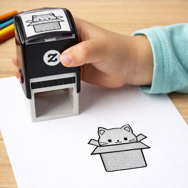 Tampon auto-encreur Chat adorable dans une boîte (Adorable Cat-in-a-Box Self-Inking Stamp. self-inking stamp)