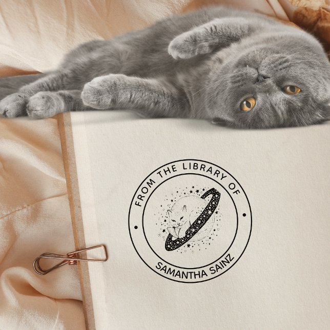 Tampon Auto-encreur Chat de l'espace de la bibliothèque de livre (Créateur téléchargé)