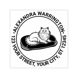 Tampon Auto-encreur Chat long sur le nom du lit Adresse de retour