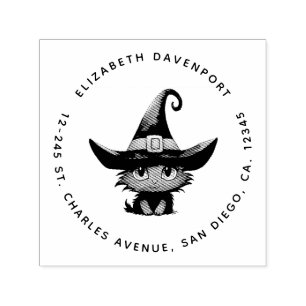 Tampon Auto-encreur Chat magique mignonne portant l'adresse Casquette 