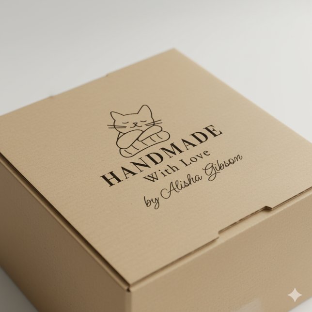 Tampon Auto-encreur Chat mignonne fait main avec amour, Grand Timbre e (Créateur téléchargé)